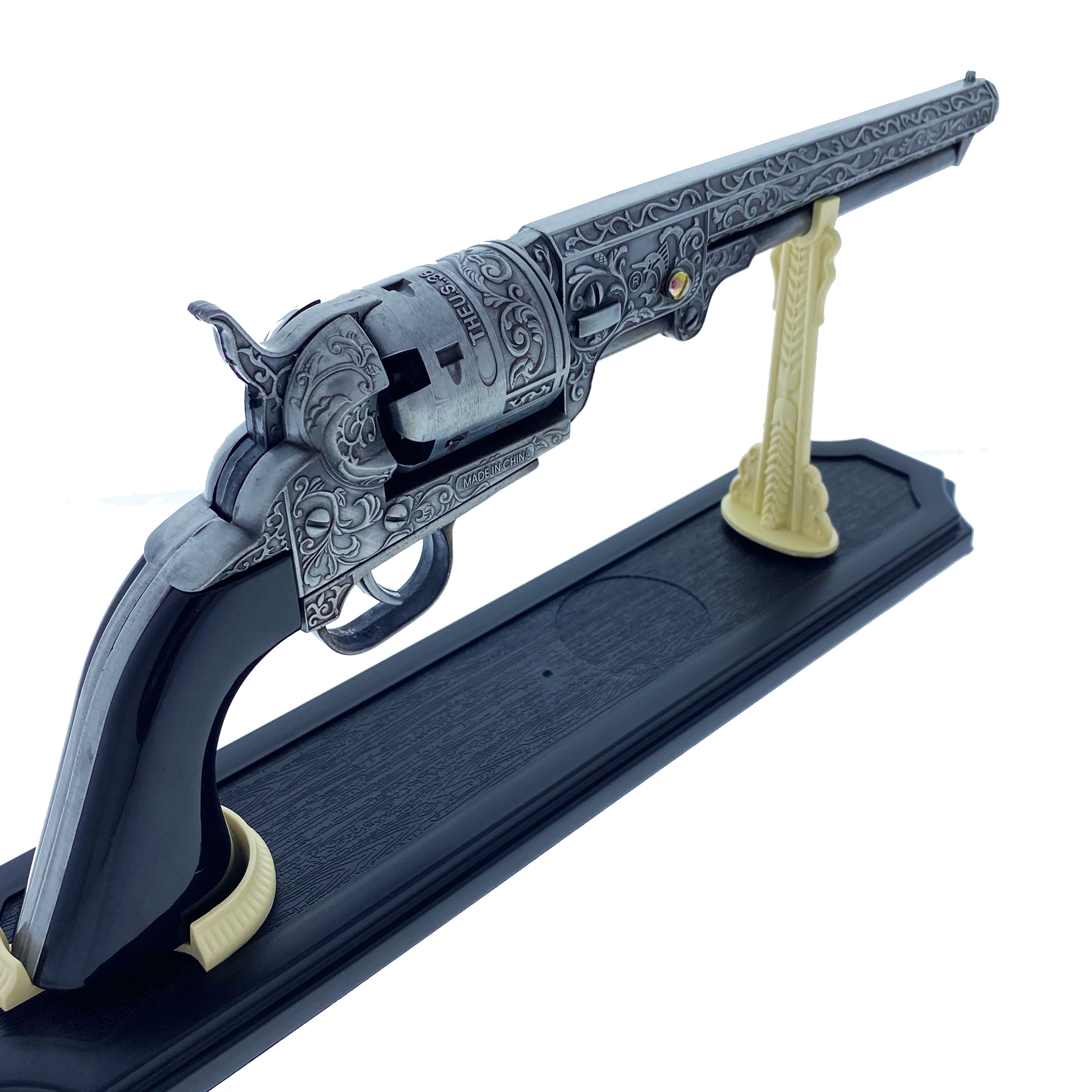 13 1/2" Decorative Antique Revolver Gun w/ Display Stand