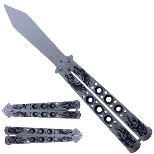 11" Overall Practice Butterfly Knife Black Dragon