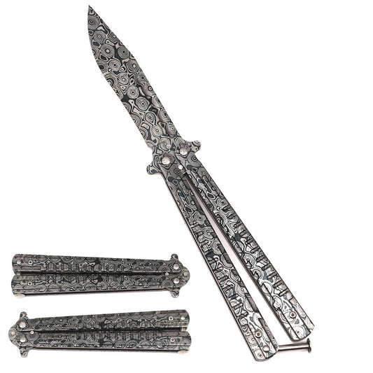 9.25" Flipper Knife with Black & White Damascus on Blade