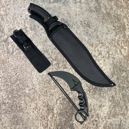 Falcon 5 Pieces Black Set Hunting Set (Machete, Karambit, Throwing Knives.)