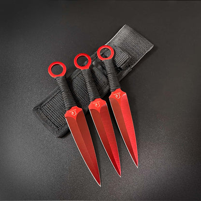 3 Piece Set / Red Blade & Black Handle / Tactical Knife