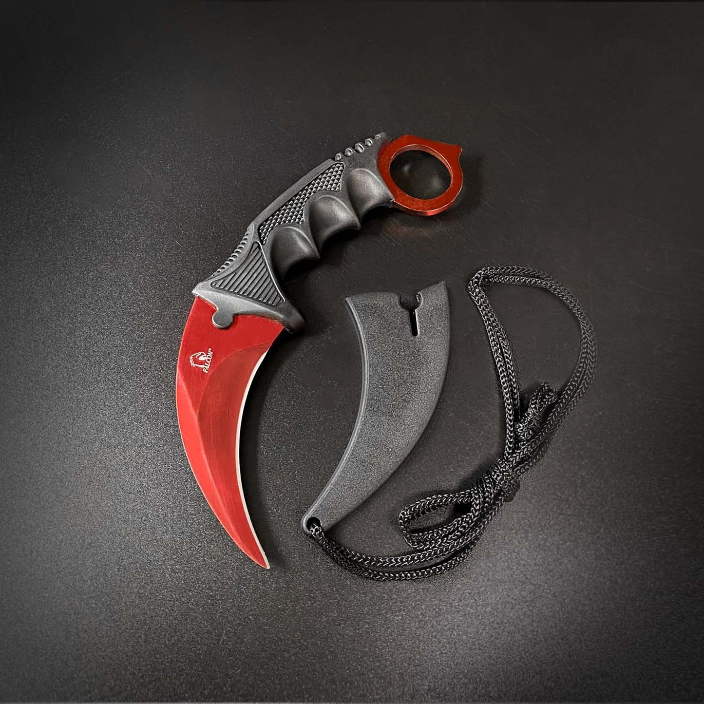 Falcon 5 Pieces Red Hunting Set (Machete, Karambit, Throwing Knives.)