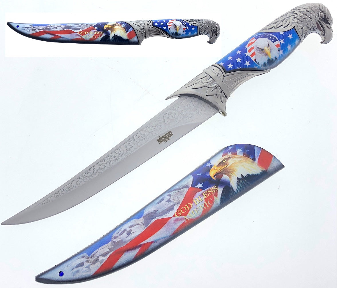 13 1/2" Eagle Fantasy dagger with blue scabbard