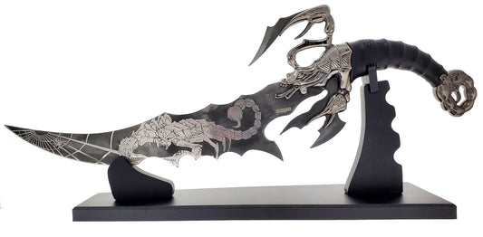 21 1/4" Fantasy Black Scorpion Dagger with Wooden Stand