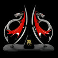 Twin Dragon Daggers with Engraved Wood Stand