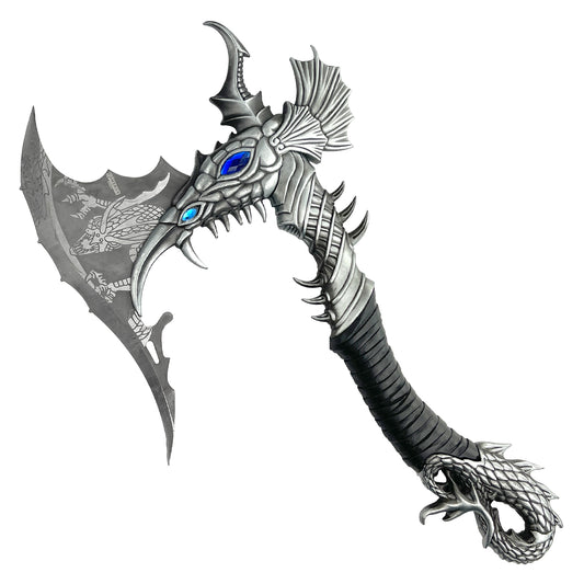 14" Blue Fire Dragon Axe with stand