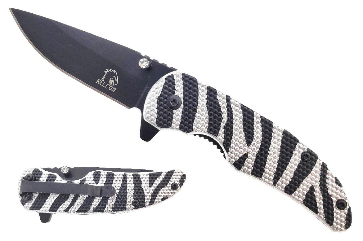 Falcon 7" Spring Assisted Knife Zebra handle