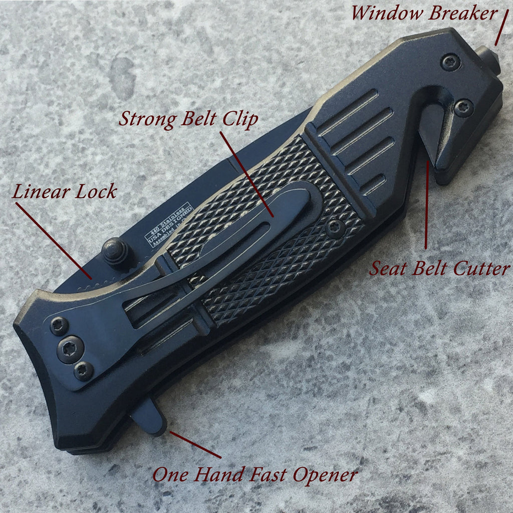 Falcon 8" Overall Spring Assisted Knife W/Glass Breaker and Bottle Opener