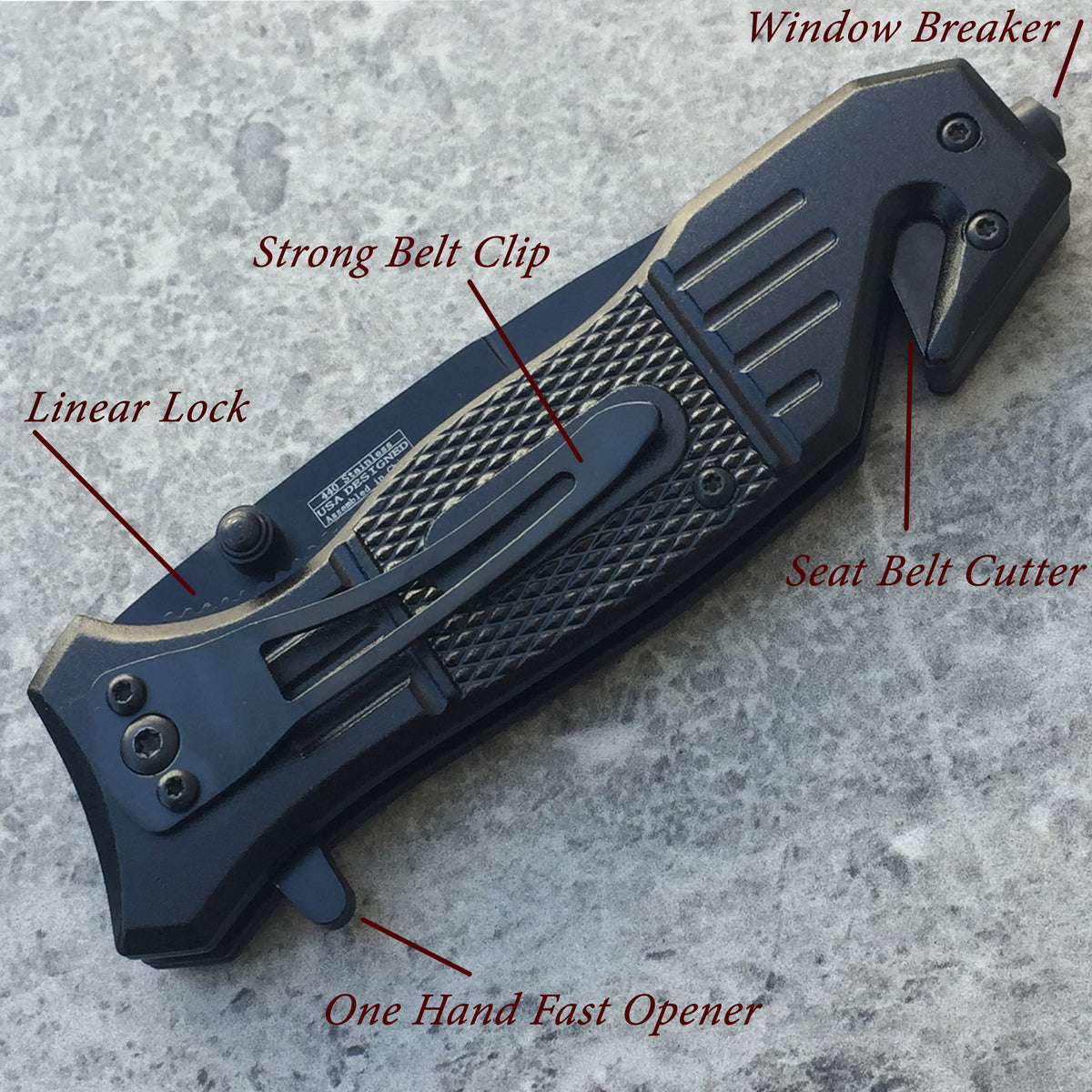 Falcon 8" Overall Spring Assisted Knife W/Glass Breaker and Bottle Opener