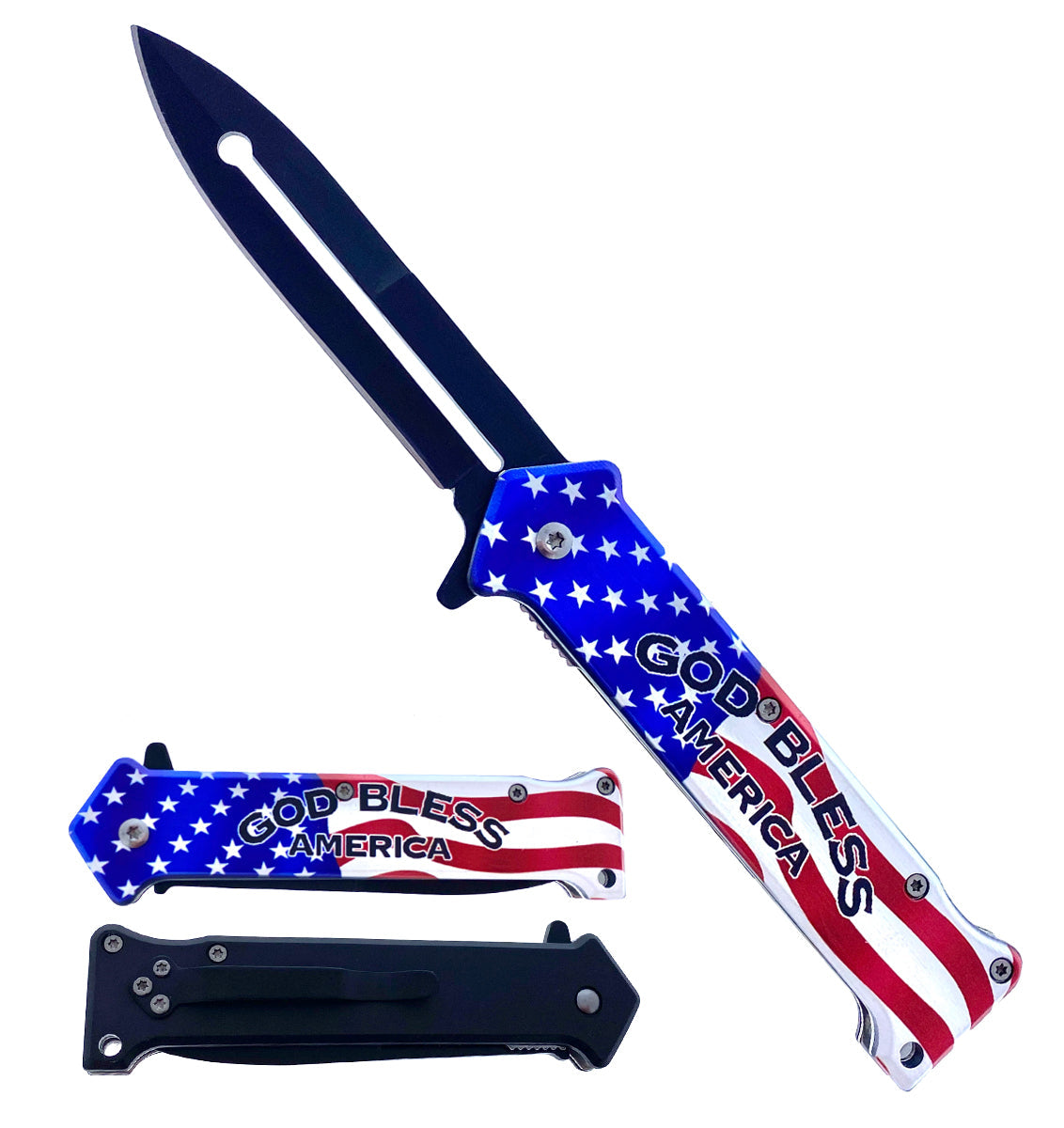 8" Spring assisted knife God Bless America Flag