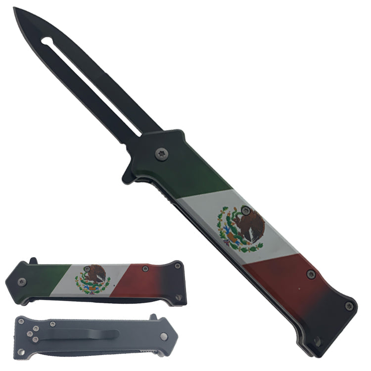 8" Spring assisted knife Mexican Flag