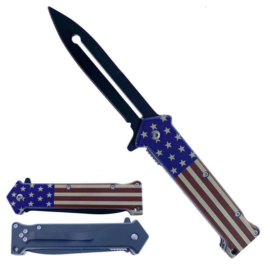 8" Spring assisted knife US Flag