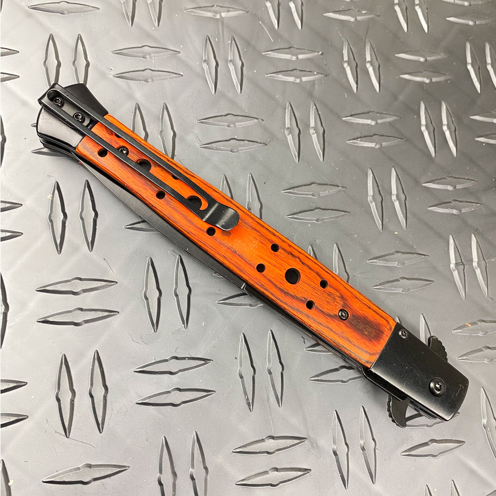 BIG BOY  12" Spring Assisted Knife w/ Belt Clip Wood Handle