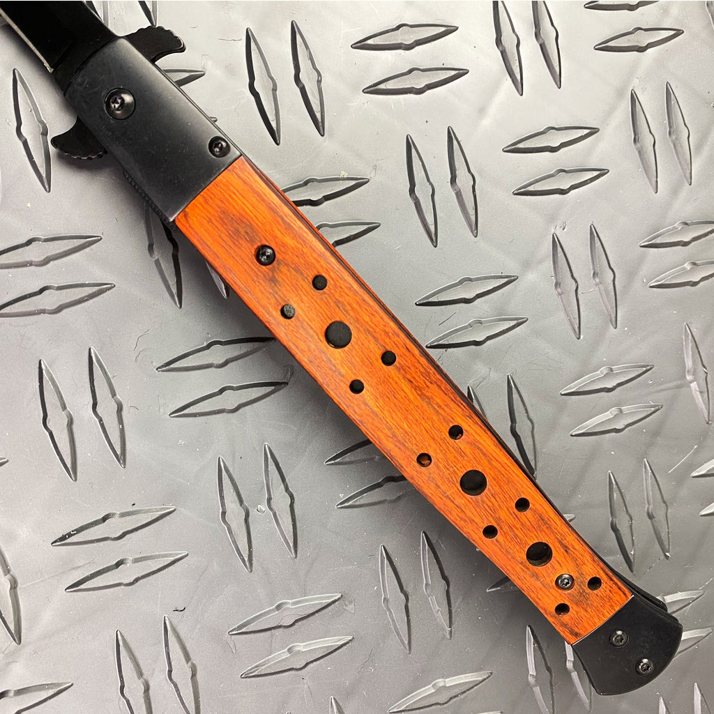 BIG BOY  12" Spring Assisted Knife w/ Belt Clip Wood Handle
