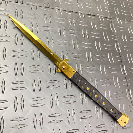 BIG BOY  12" Gold Spring Assisted Knife w/ Belt Clip Wood Handle