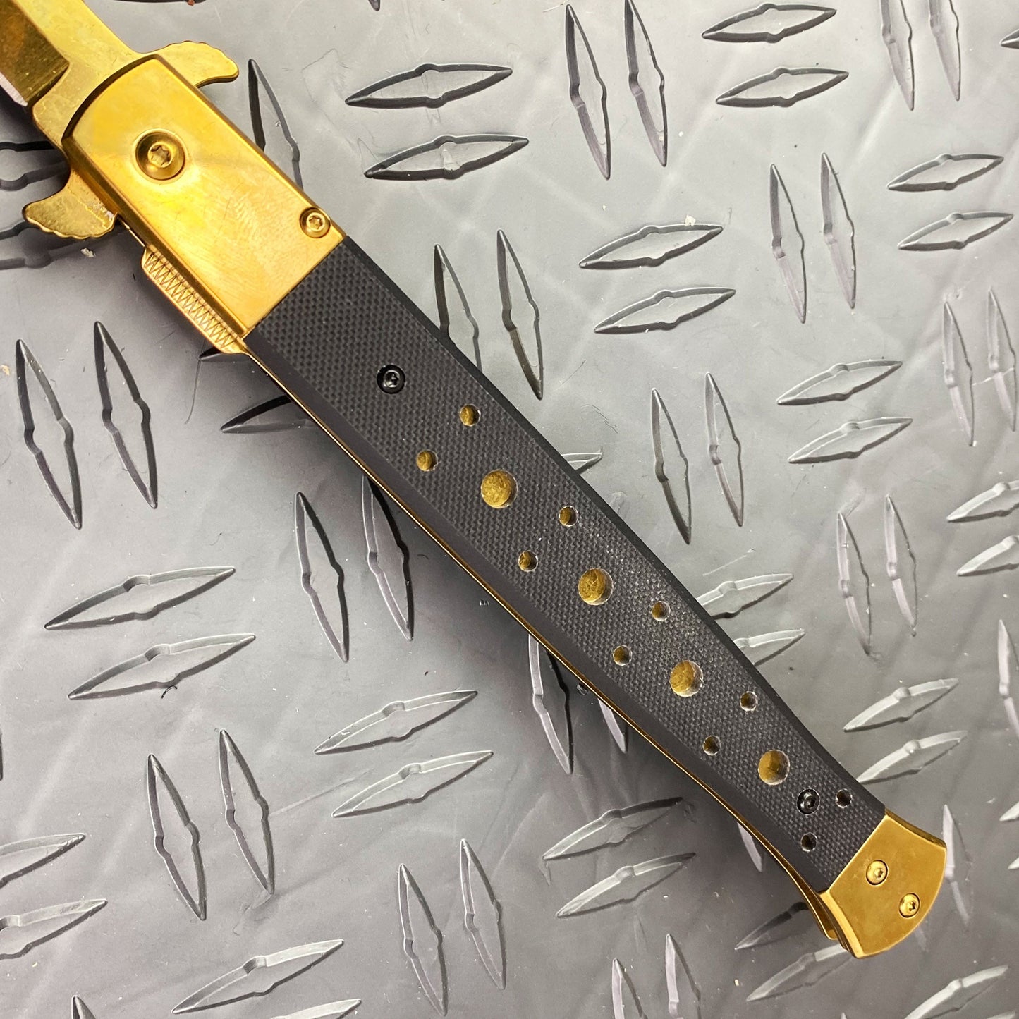 BIG BOY  12" Gold Spring Assisted Knife w/ Belt Clip Wood Handle