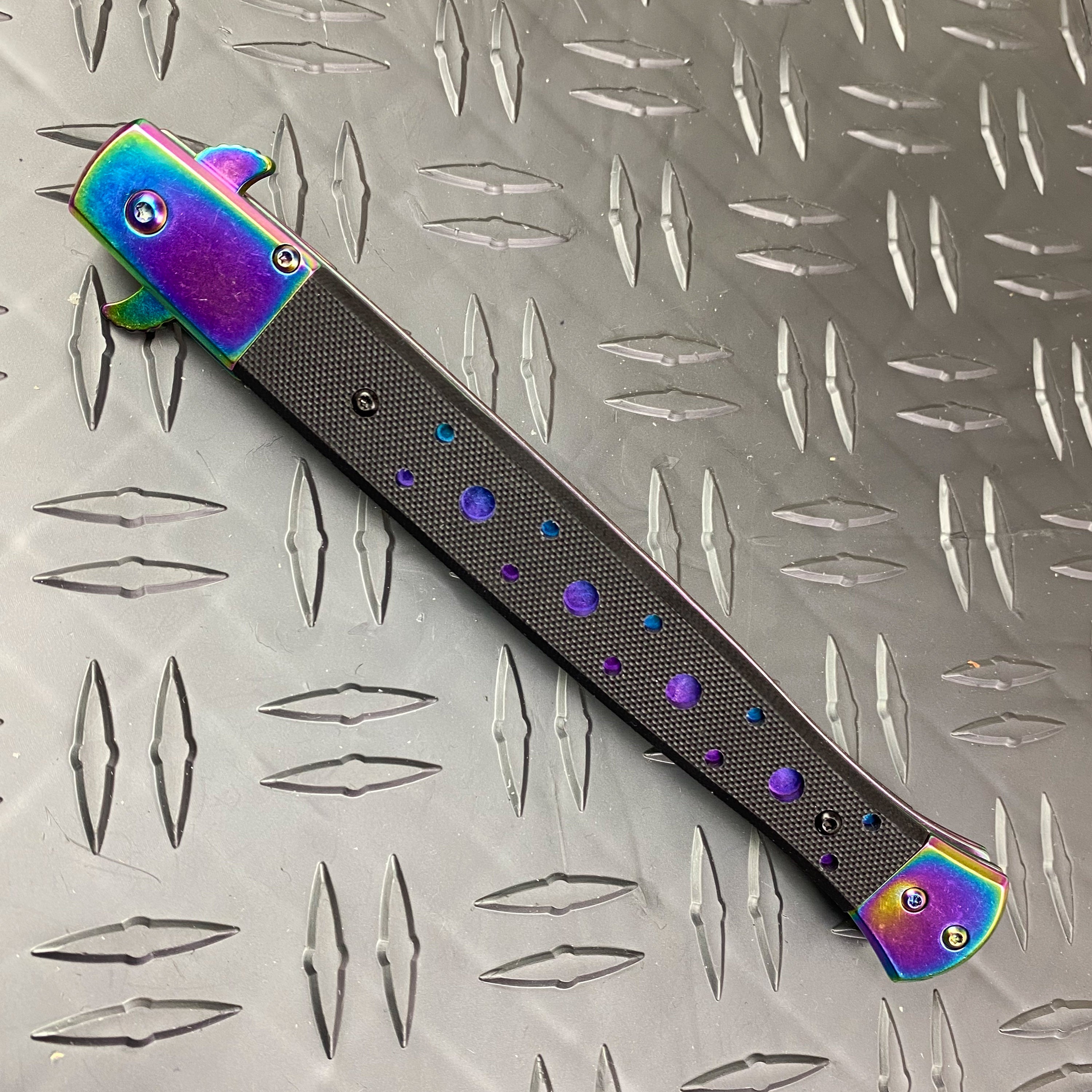 BIG BOY  12" Rainbow Spring Assisted Knife w/ Belt Clip Wood Handle