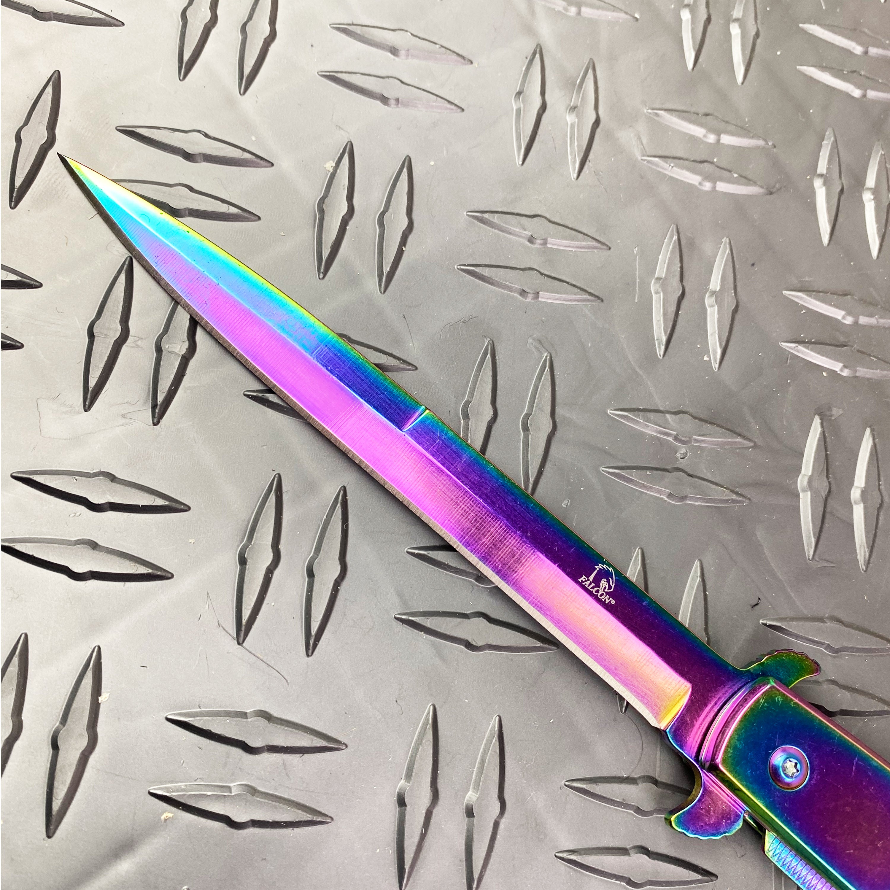 BIG BOY  12" Rainbow Spring Assisted Knife w/ Belt Clip Wood Handle