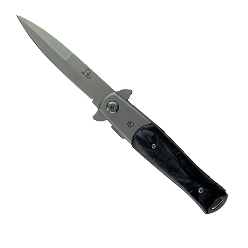 7" Overall Spring Assisted Knife Black w/ Faux Black Marble Handle