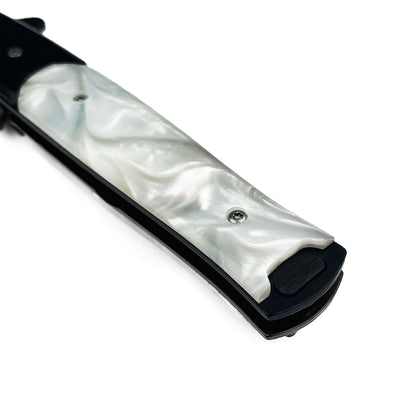 4" Black Blade / White Marble Handle / Assisted Knife
