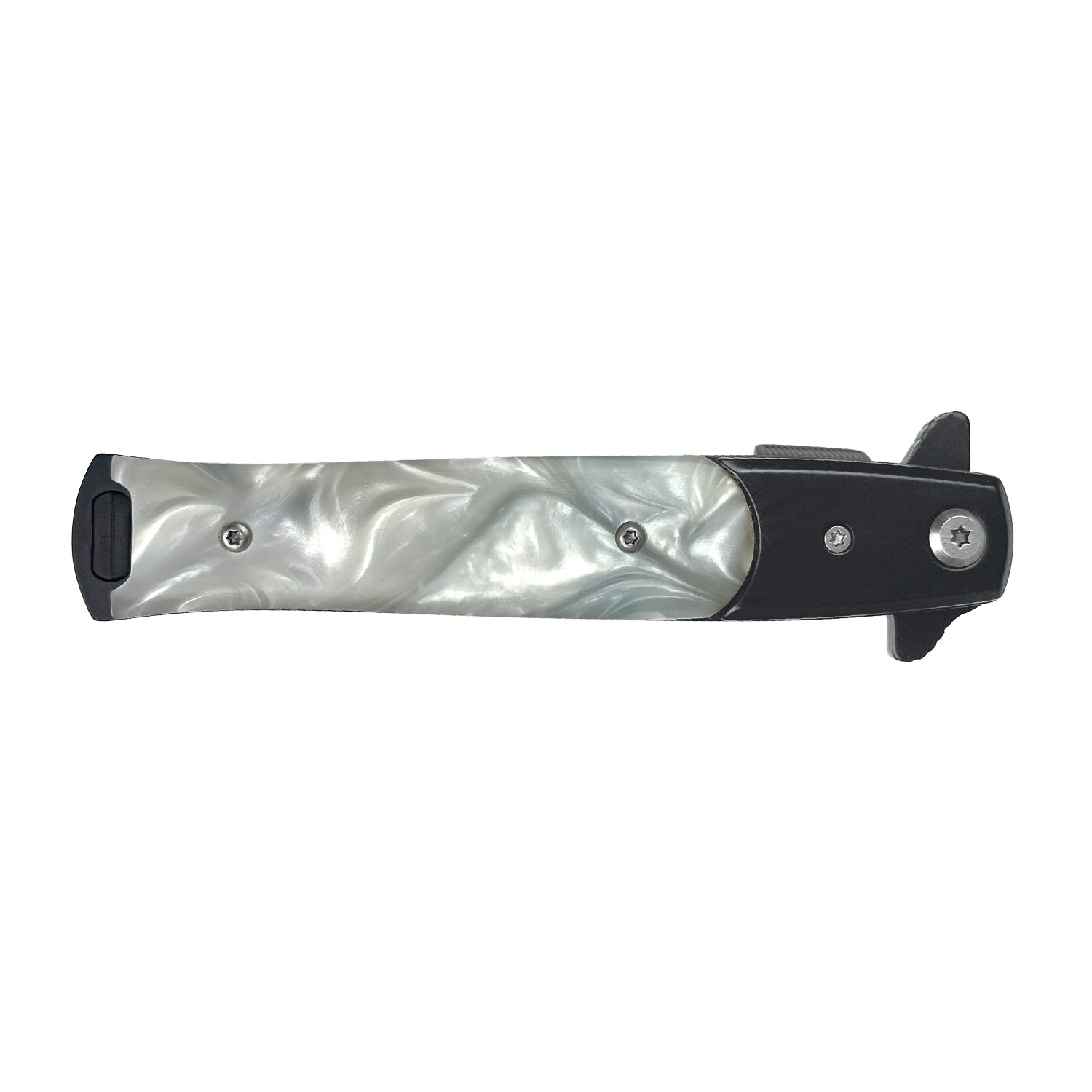 4" Black Blade / White Marble Handle / Assisted Knife