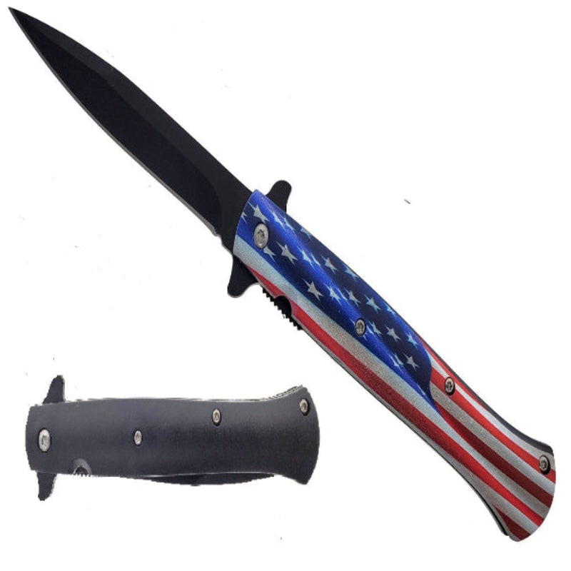 4" Black Blade & 4 7/8" Handle w/Flag design