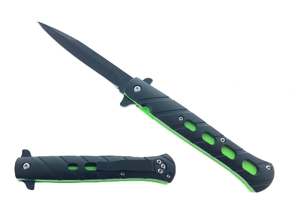 Falcon 9" Black and Green Spring Assisted Pocket Knife