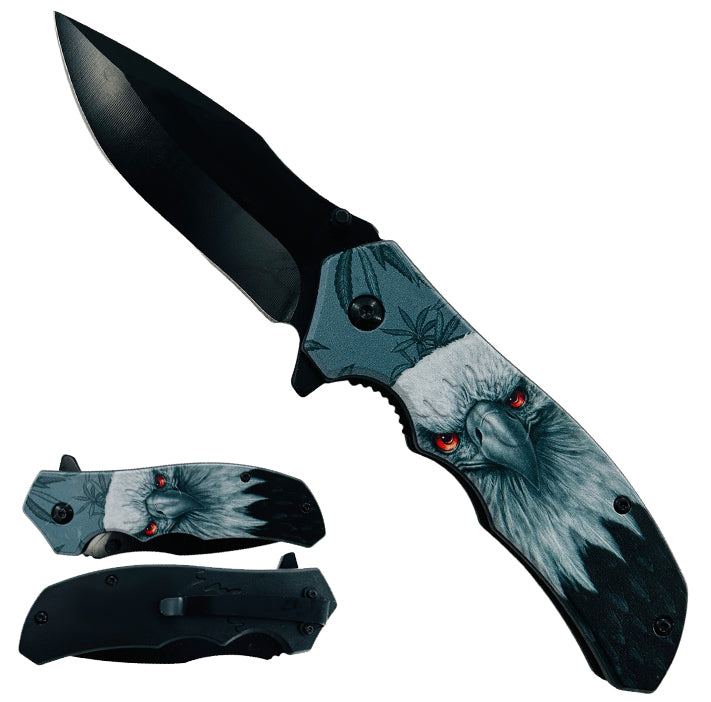 8" Spring Assisted Knife Eagle Design on Handle