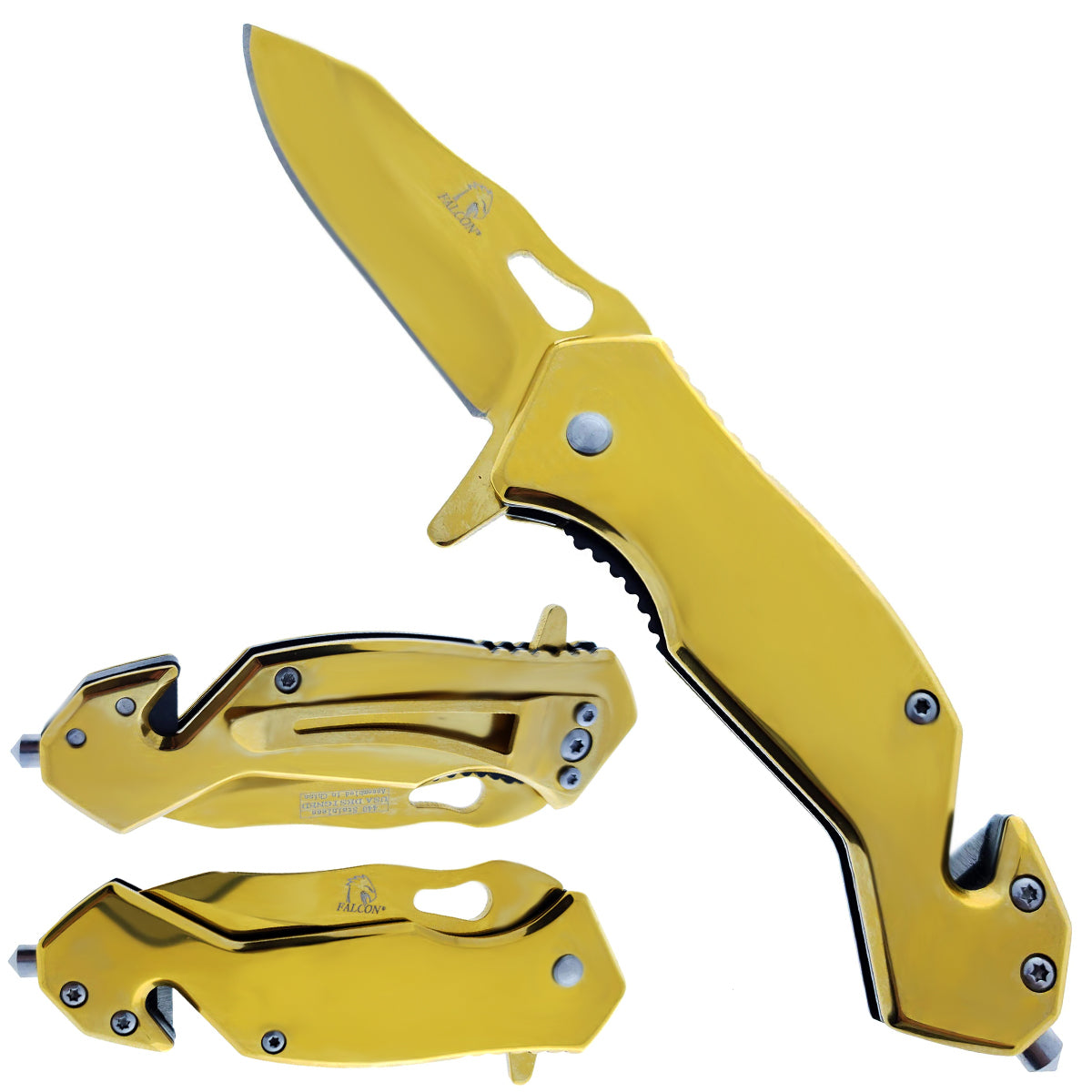 FALCON 6.25" Overall Gold Spring Assisted Knife w/Cutter and Breaker