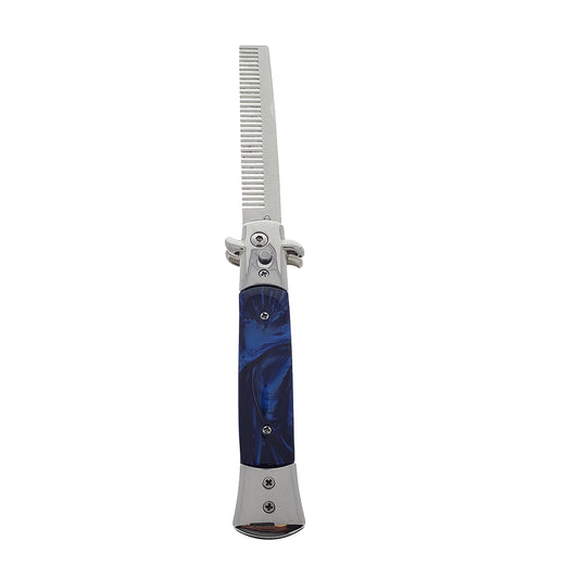 9 1/2" Button Press Blade Comb Faux Blue Marble