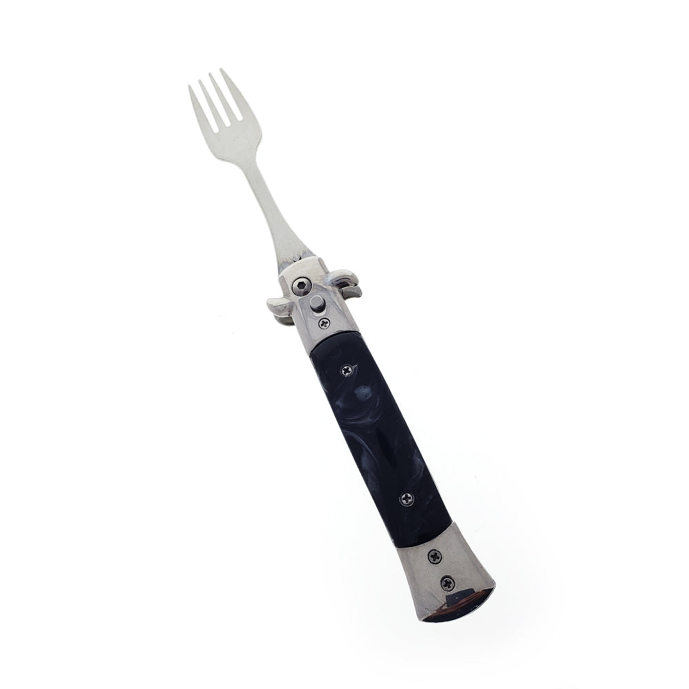 5" Spring Assisted Fork with faux black marble handle, Gift knives and novelties