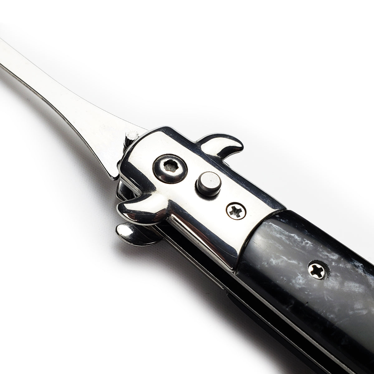 5" Spring Assisted Spoon with faux black marble handle, Gift knives and novelties