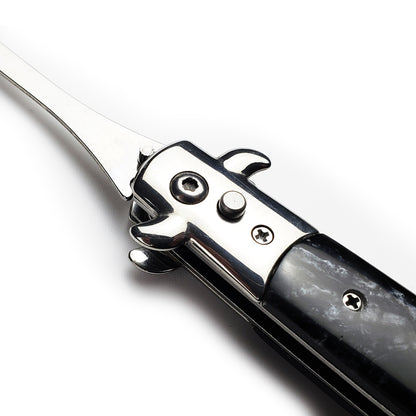 5" Spring Assisted Spoon with faux black marble handle, Gift knives and novelties