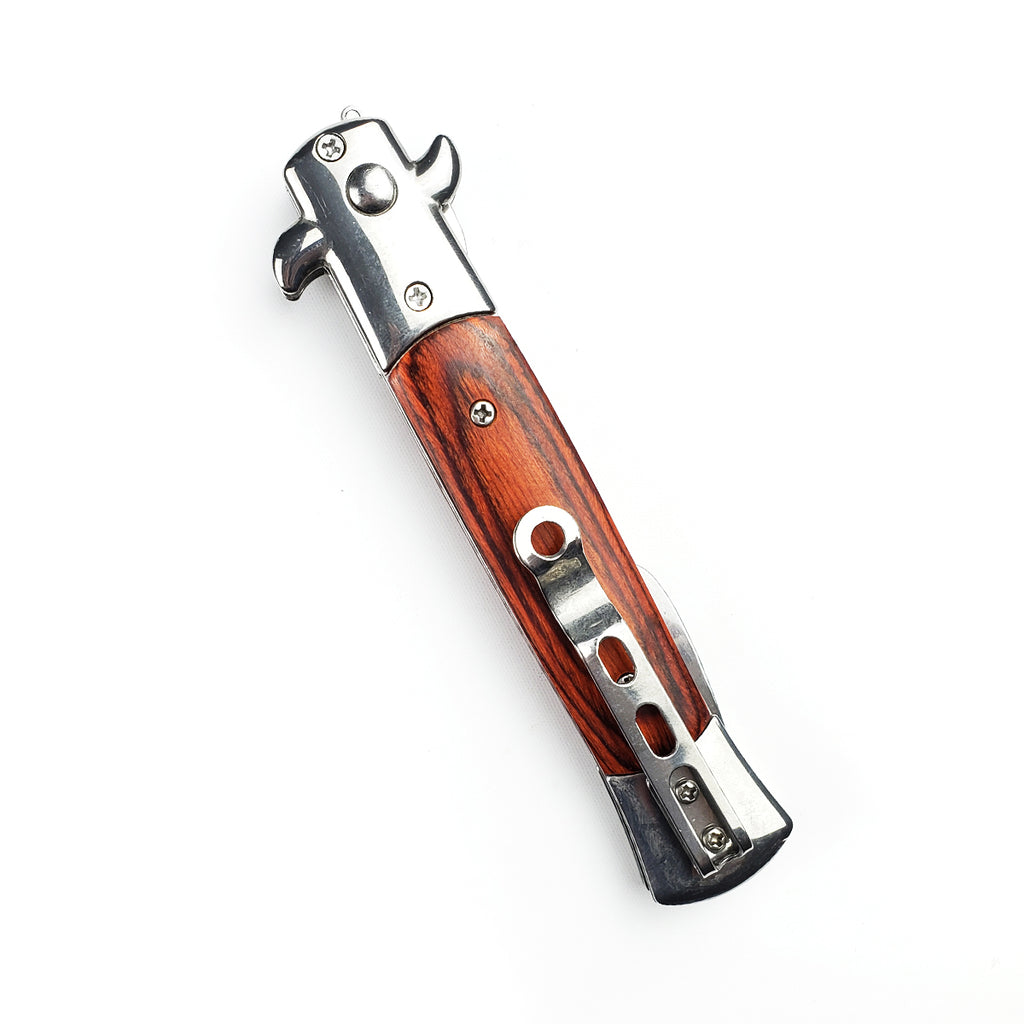 5" Spring Assisted Fork with wood handle, Gift knives and novelties