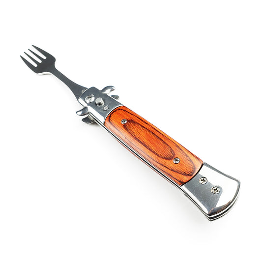 5" Spring Assisted Fork with wood handle, Gift knives and novelties