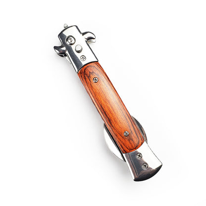 5" Spring Assisted Spoon with wood handle, Gift knives and novelties