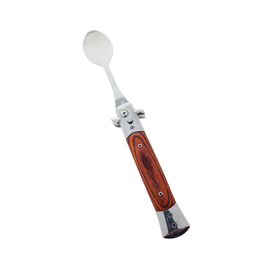 5" Spring Assisted Spoon with wood handle, Gift knives and novelties