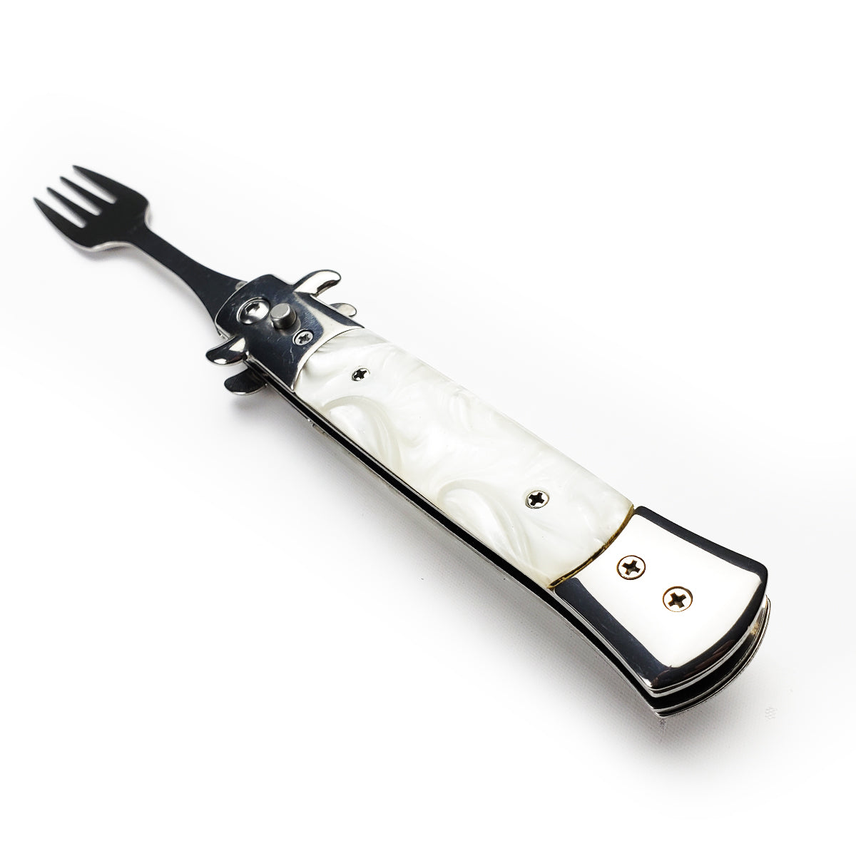 Switchblade Fork with Faux White Marble Handle