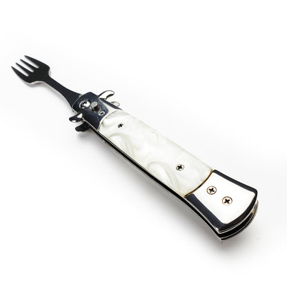 Switchblade Fork with Faux White Marble Handle