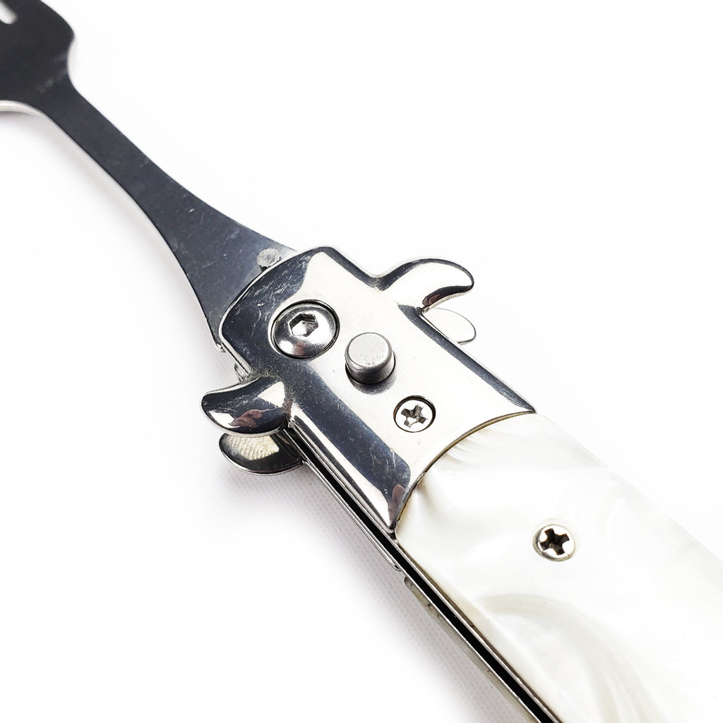 Switchblade Fork with Faux White Marble Handle
