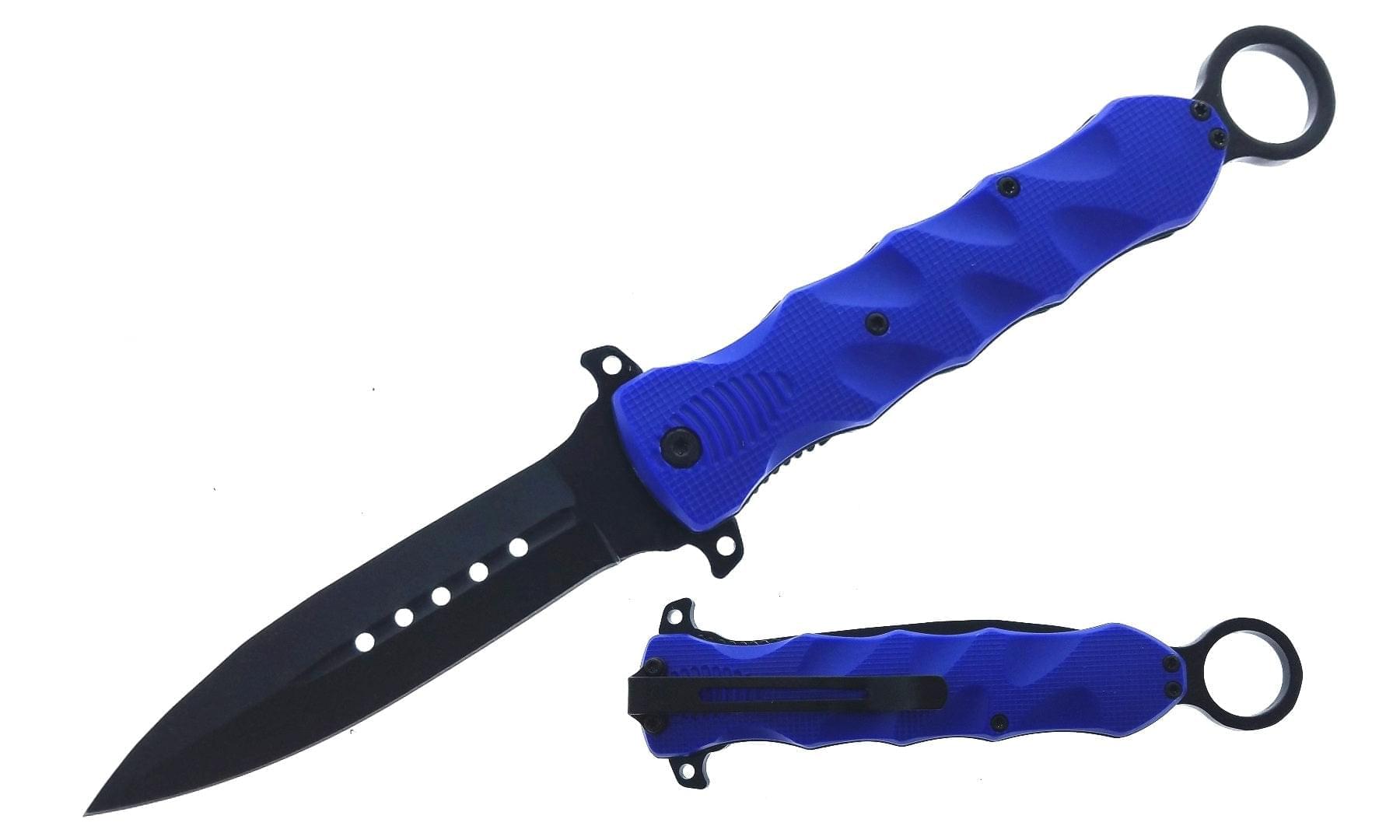 Blue Handle 10" Pocket Knife with Belt Clip