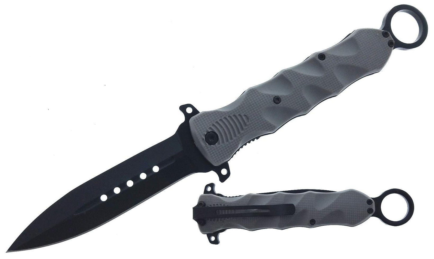 Gray Handle 10" Pocket Knife with Belt Clip