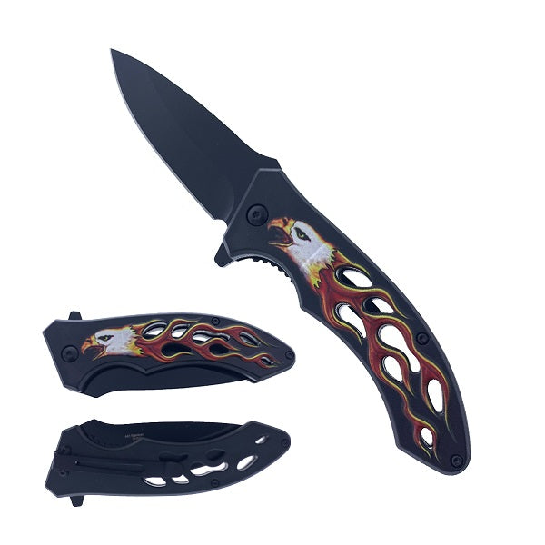 7 1/4" Spring Assisted Knife Red Flame Eagle