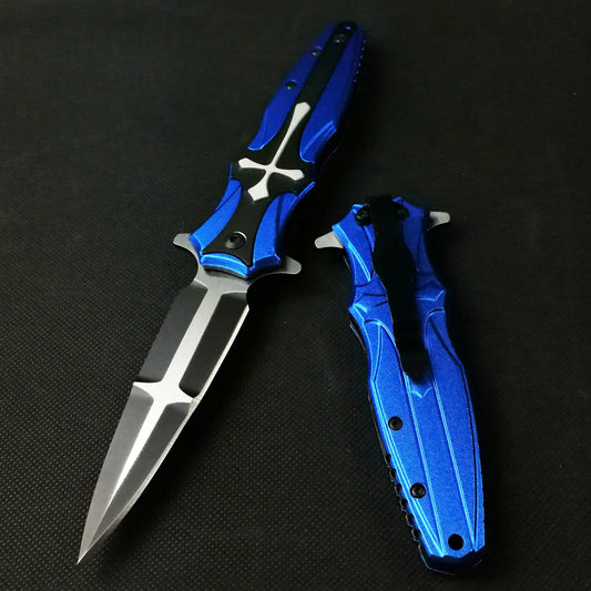 8.5" Overall Spring Assisted Knife with Blue Celtic Cross Design