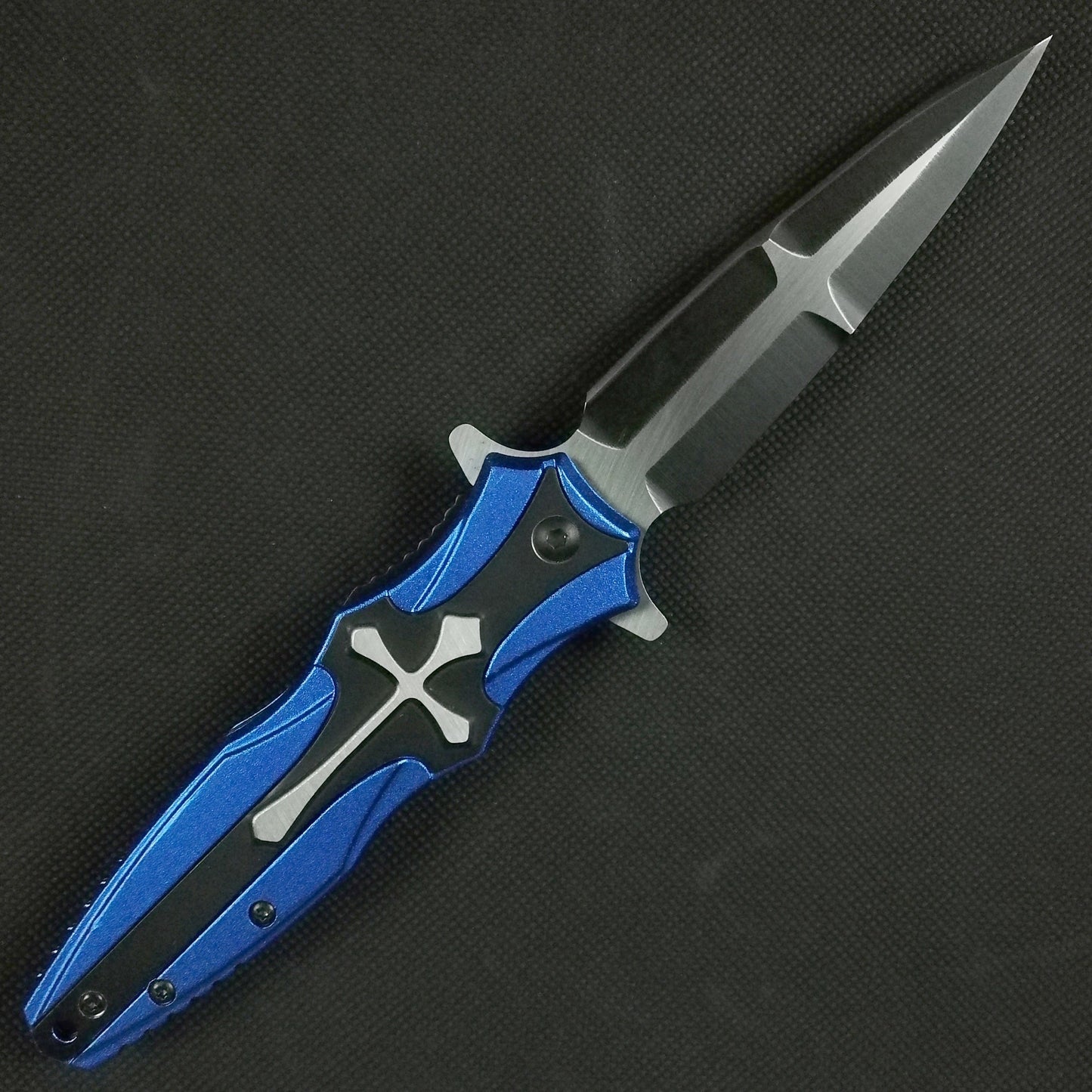 8.5" Overall Spring Assisted Knife with Blue Celtic Cross Design