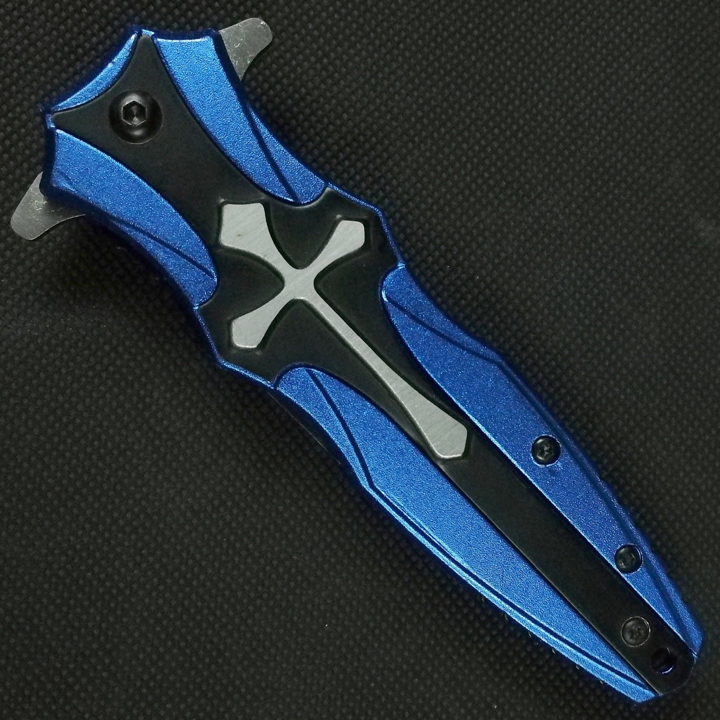 8.5" Overall Spring Assisted Knife with Blue Celtic Cross Design