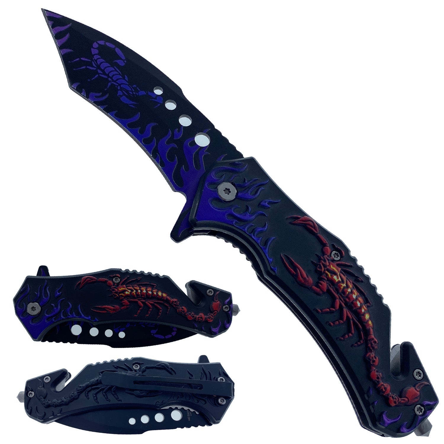 4" Black Blade / Red Scorpion Handle / Assisted Knife