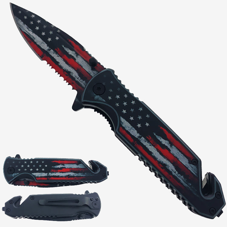 7.75" Red US Flag Semi Automatic Spring Assisted Knife