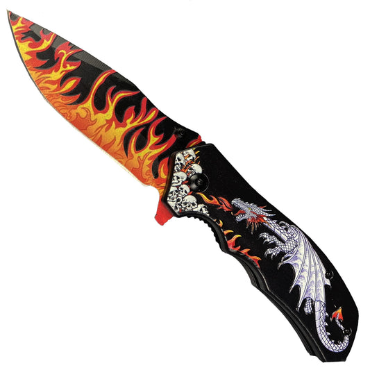 Purchase White Dragon Red Flames Pocket Knife Wholesale Price | PS.