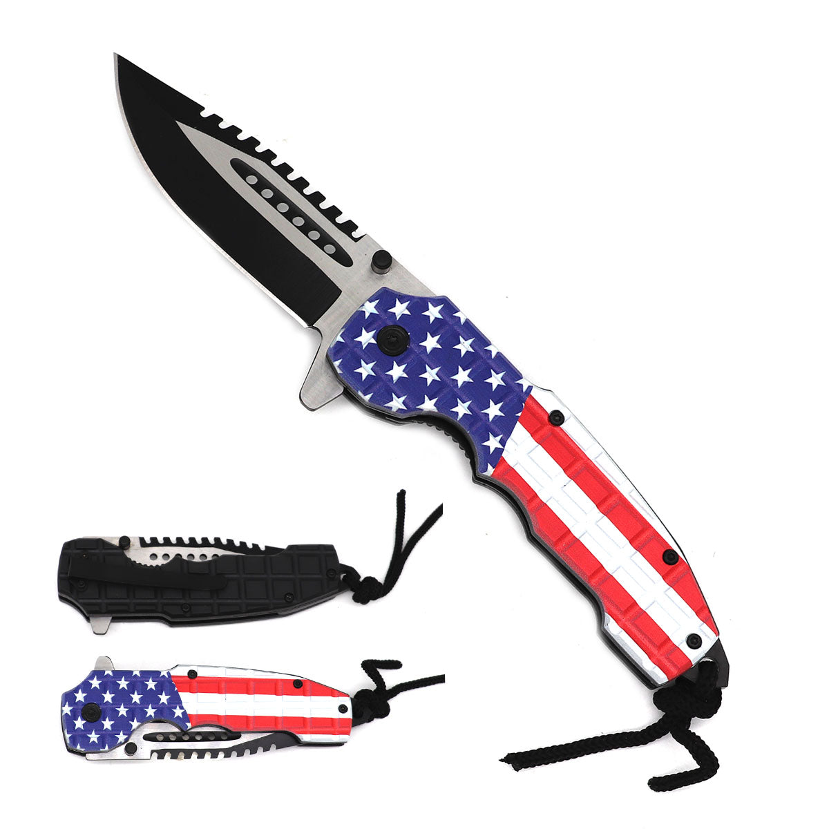 8" Overall Spring Assisted Knife US Flag Handle